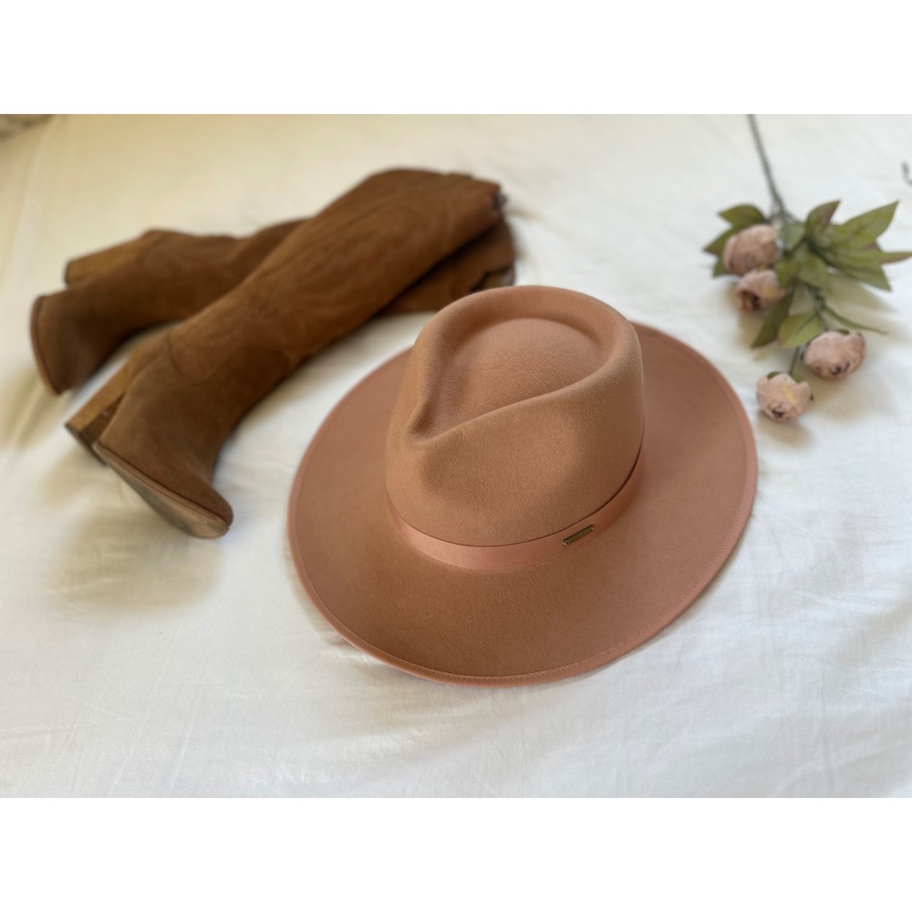 Gigi Pip Monroe Rancher Hat Dusty Pink 100% Wool Wide Brim Fedora Boho Western